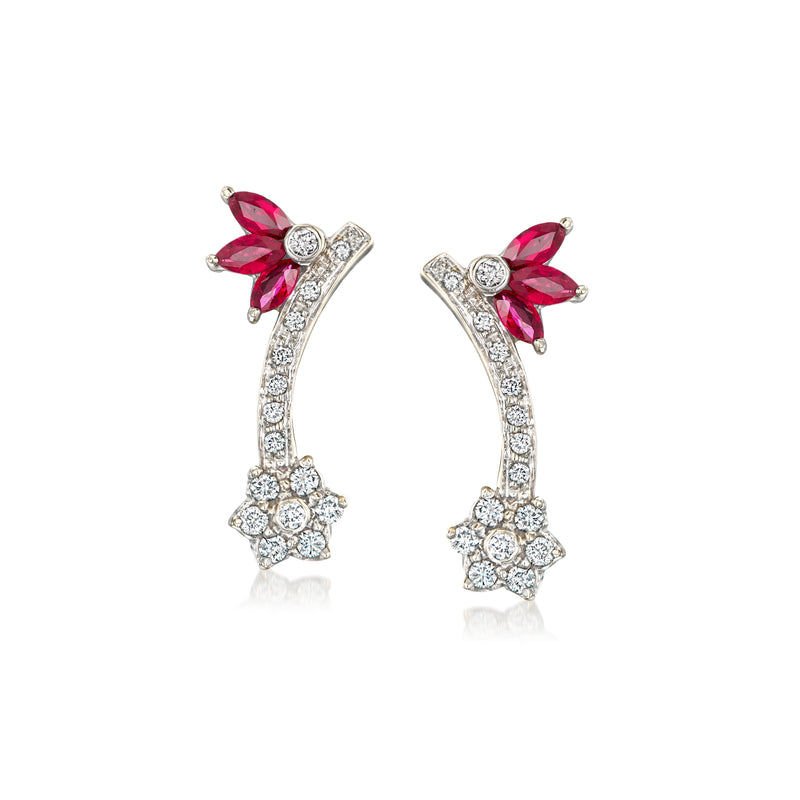 Ruby and diamond drop earrings in 18kt white gold