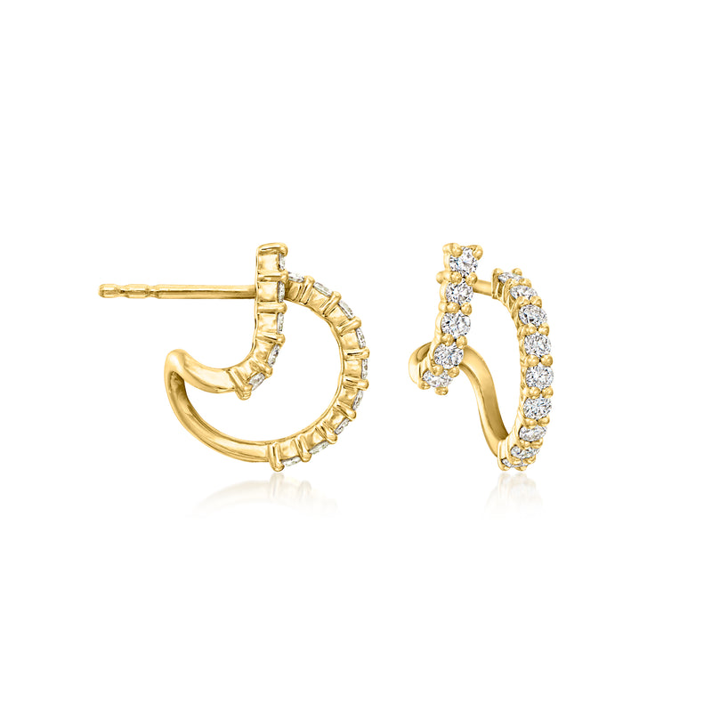 Gold double-hoop earrings with sparkling lab-grown diamonds, hinged hoop design