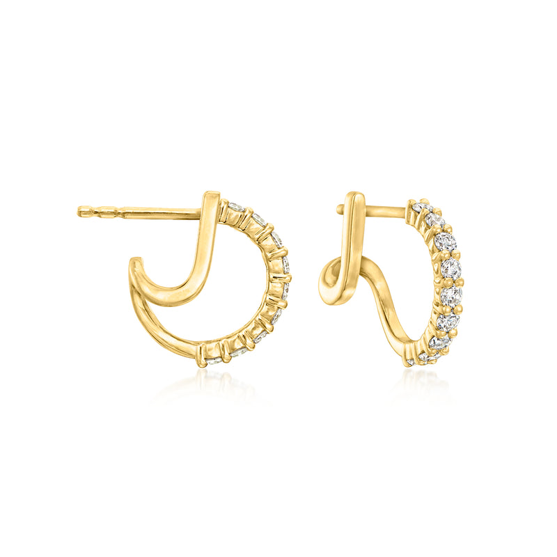 Gold double-hoop earrings with small diamond accents around the outer ring