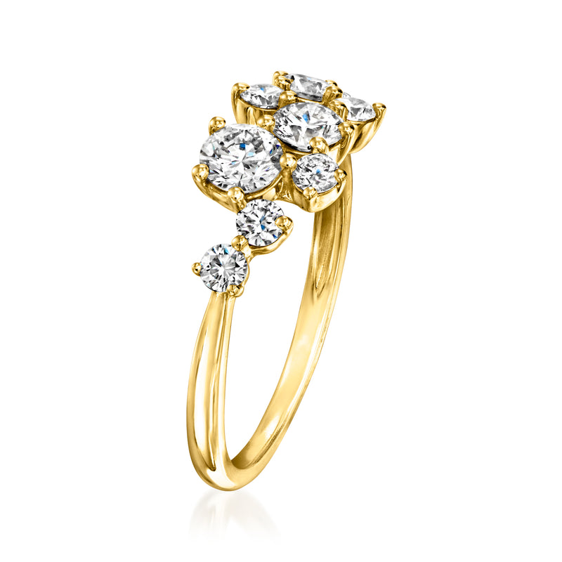 14kt yellow gold lab-grown diamond cluster ring with five round stones, curved band