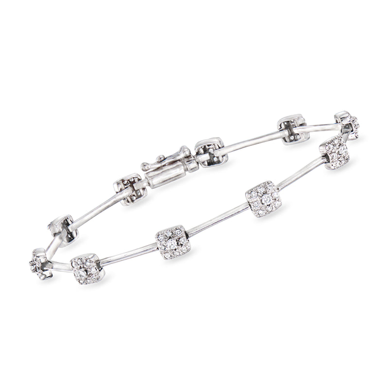 Vintage diamond station bracelet in 18kt white gold with square diamond stations and clasp