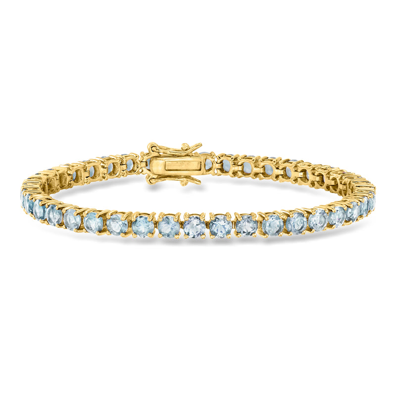 Sky blue topaz tennis bracelet with gold over sterling bezel-set stones
