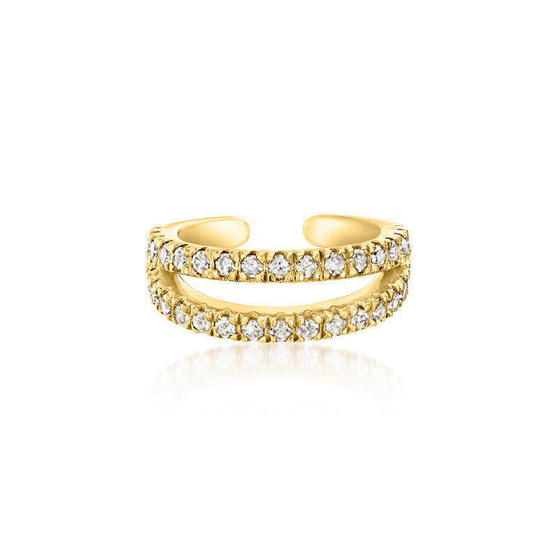 Gold diamond double-row single ear cuff with oval open design, sparkling stones