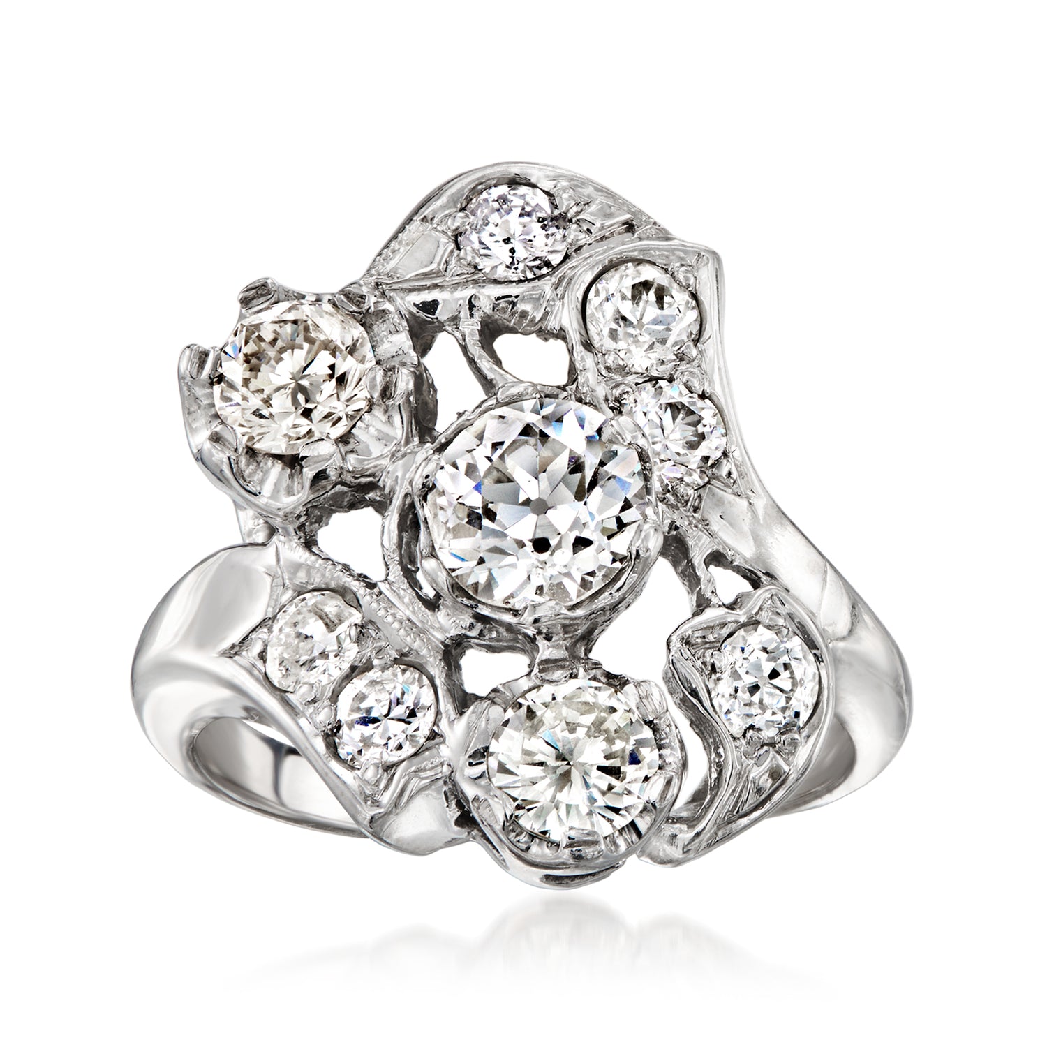 C. 1980 Vintage 1.75 ct. t.w. Diamond Cluster Ring in 14kt White Gold