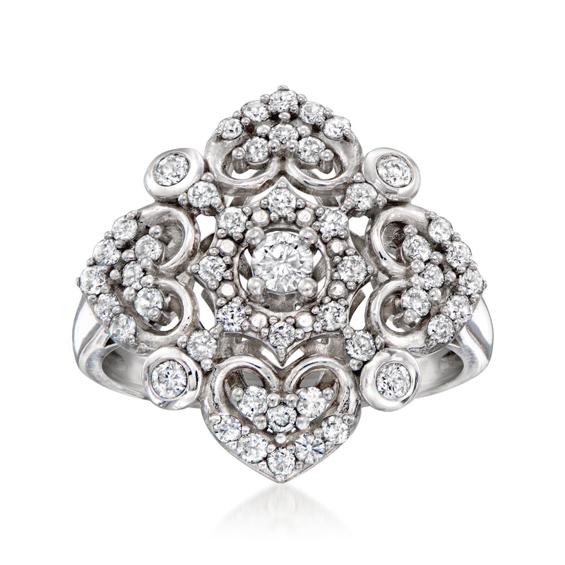 Vintage diamond openwork ring in 14kt white gold with heart-like motif