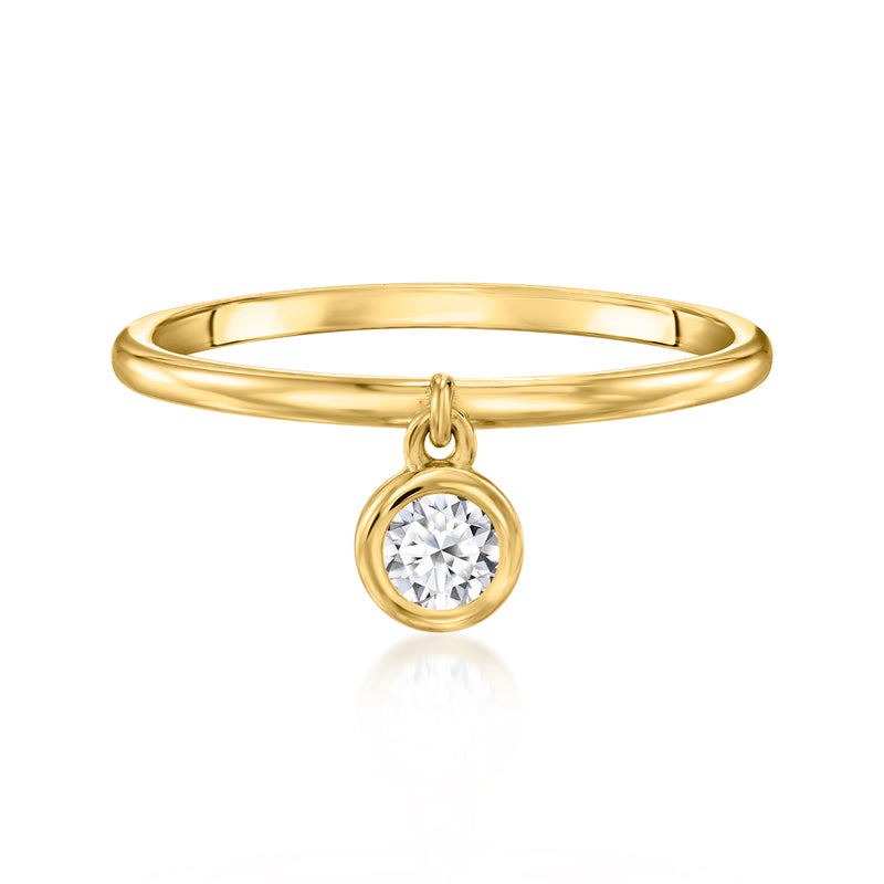 Gold charm ring with lab-grown round diamond, slim band, halo-style setting