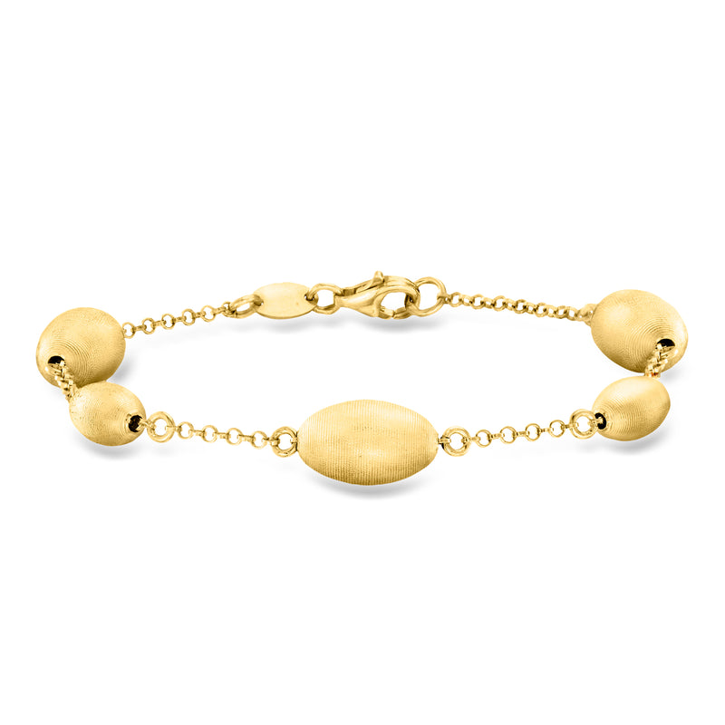 Gold over sterling oval bead station bracelet with round link chain