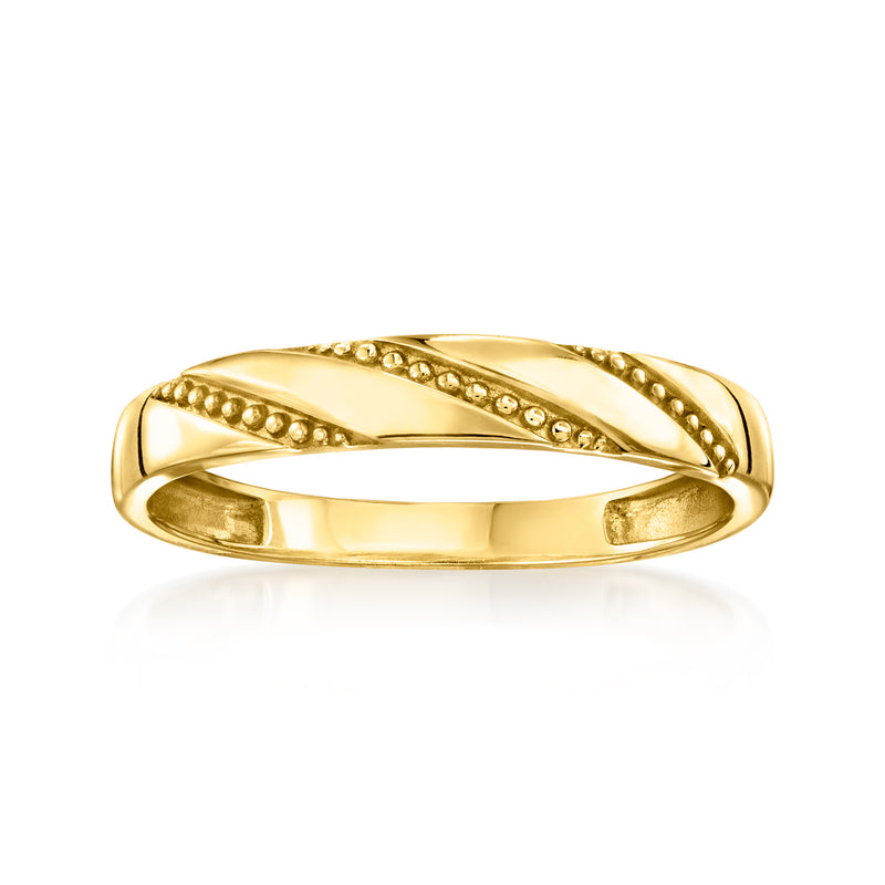 10kt yellow gold beaded stripe ring with raised diagonal rows