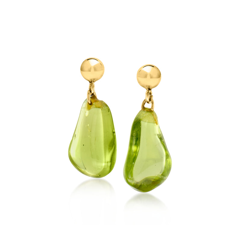 14kt yellow gold drop earrings with teardrop green peridot stones