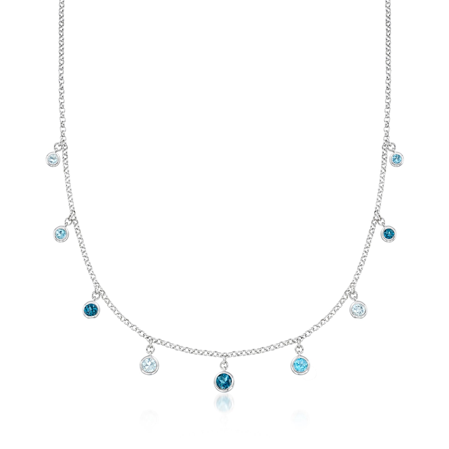 2.80 ct. t.w. Bezel-Set Tonal Blue Topaz Station Necklace in Sterling Silver
