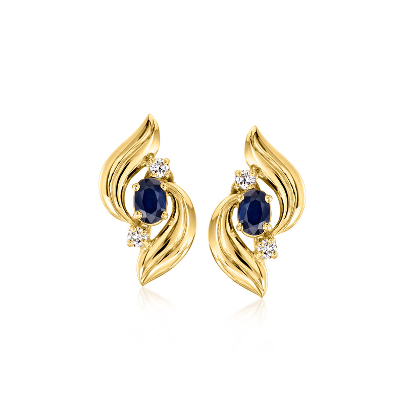 18k yellow gold swirl clip earrings with blue sapphire and diamond accents