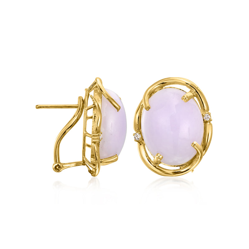 14kt yellow gold clip-post earrings with lavender oval gemstone and diamond accents