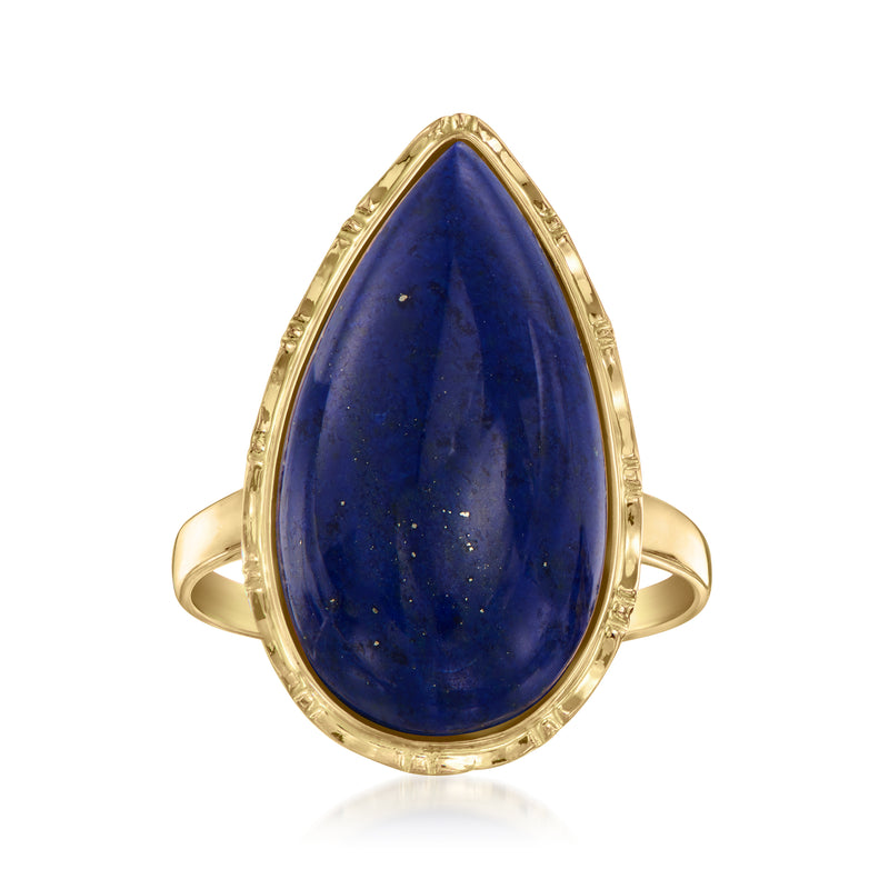 Teardrop lapis ring in 14kt yellow gold, blue stone bezel and slim band