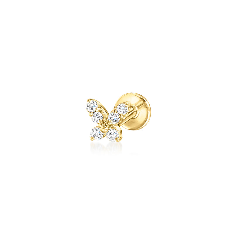 Lab-Grown Diamond Butterfly Single Flat-Back Stud Earring in 14kt Yellow Gold