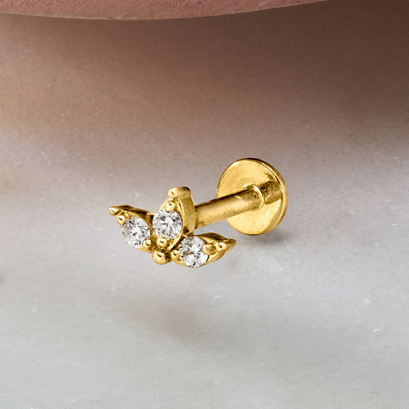 Lab-Grown Diamond Three-Stone Flat-Back Stud Earrings in 14kt Yellow Gold