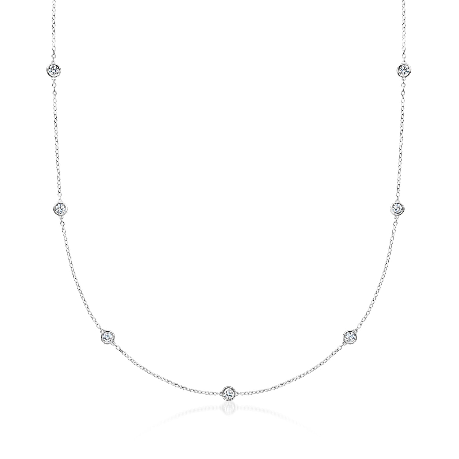 1.00 ct. t.w. Bezel-Set Lab Grown Diamond Station Necklace in Sterling Silver
