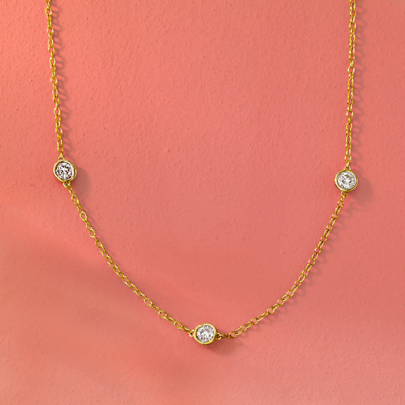 Diamond station necklace with gold-tone chain and bezel-set round stones