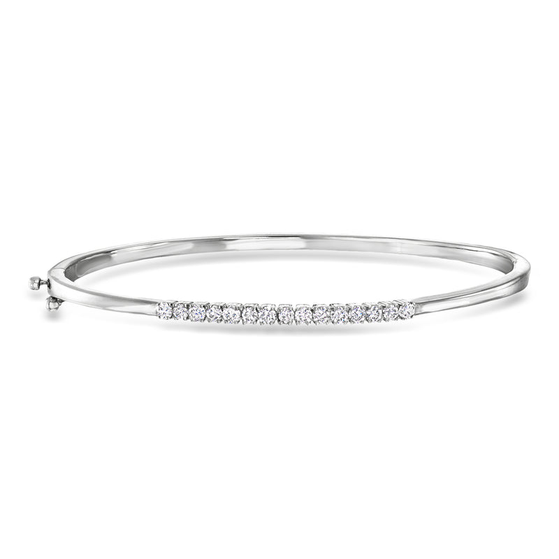 Sterling silver lab-grown diamond bangle bracelet with center row of diamonds