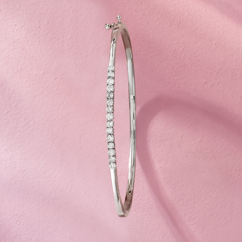 Sterling silver bangle bracelet with lab-grown diamond row