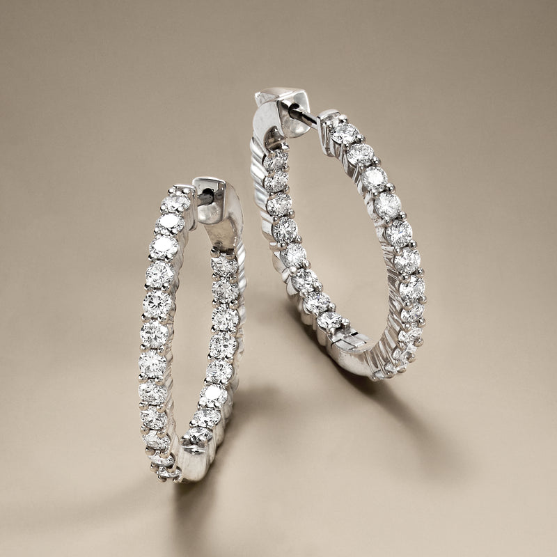 Sterling silver inside-outside hoop earrings with round lab-grown diamonds