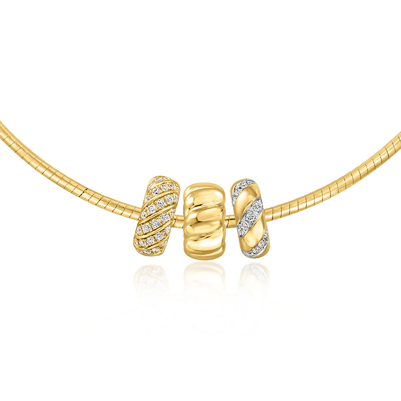 18kt gold over sterling ribbed bead charm with three linked beads and pavé accents