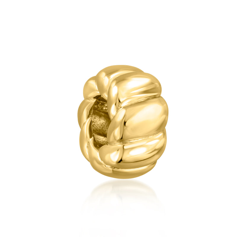 Polished gold ribbed bead charm with reflective segmented design