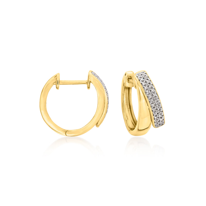 Gold double-hoop earrings with pave accents and hinged clasp