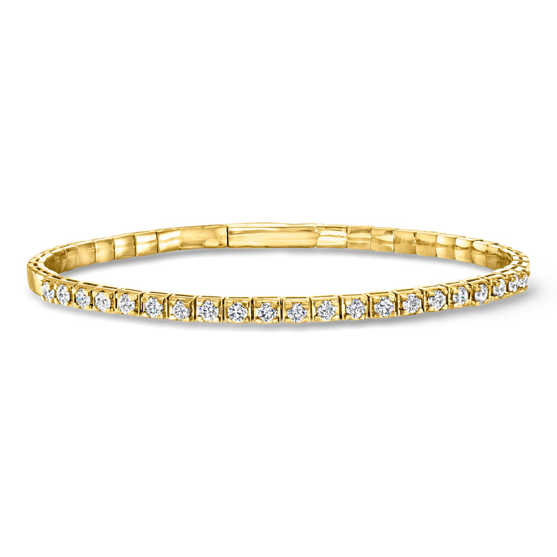 Gold diamond flex bangle bracelet with continuous row of round-cut stones