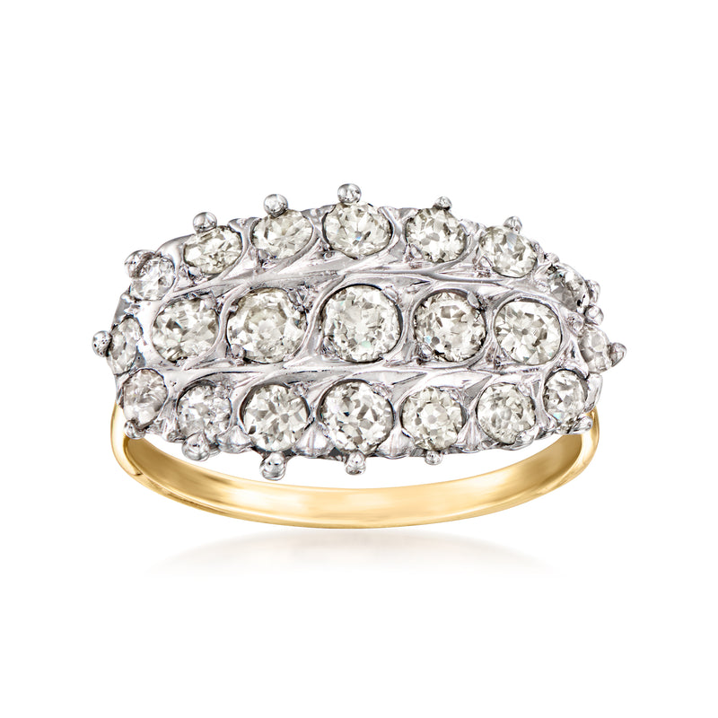 Diamond cluster ring with oval and round stones, platinum top and yellow gold band