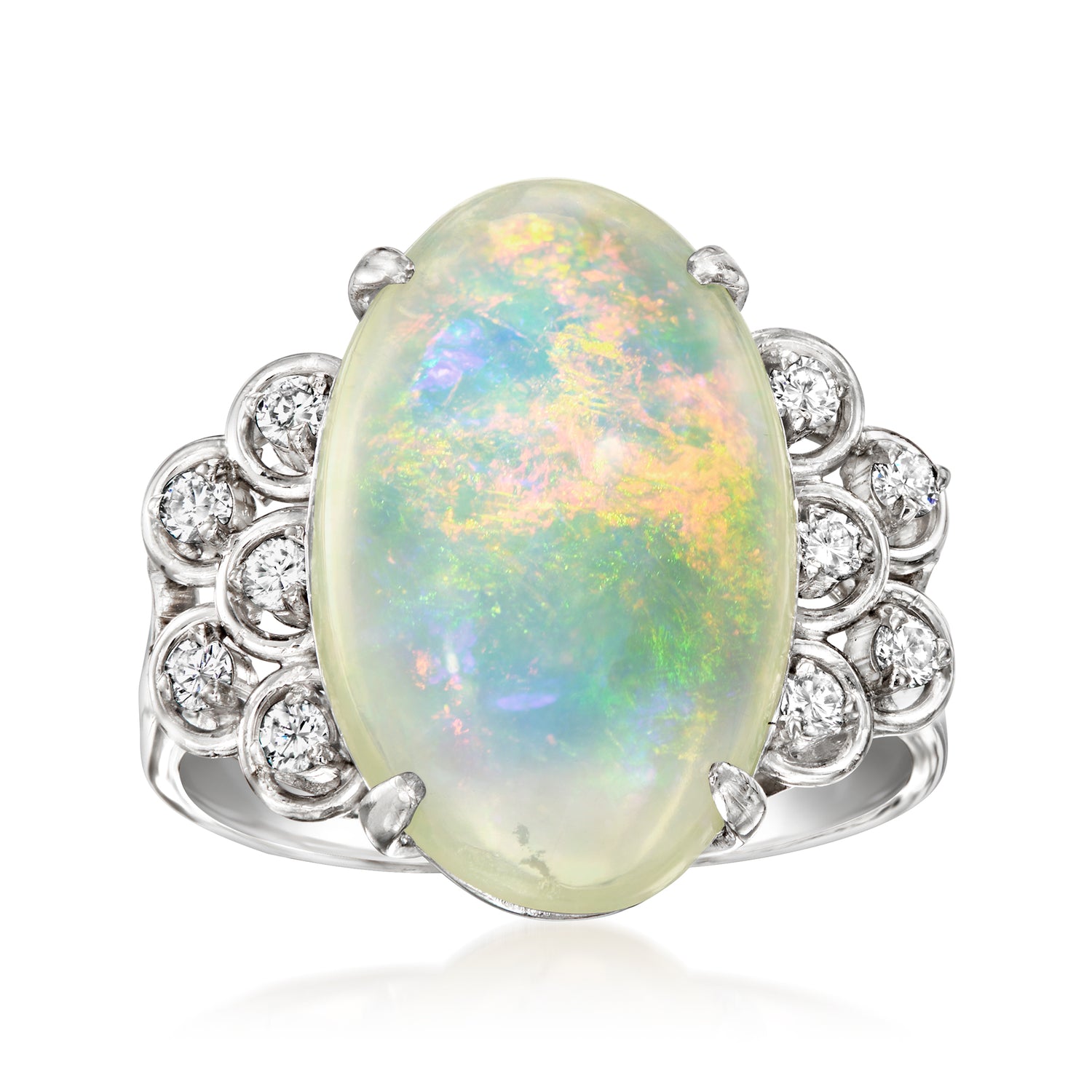 C. 2020 Vintage Opal Ring with .30 ct. t.w. Diamonds in Platinum