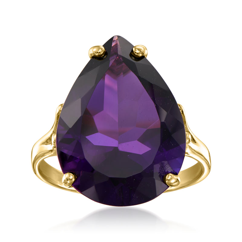 Vintage amethyst ring with pear-cut purple gemstone in 14kt yellow gold setting