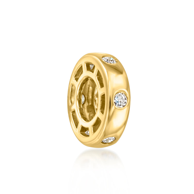 Gold over sterling bead charm with round diamond accents and openwork oval