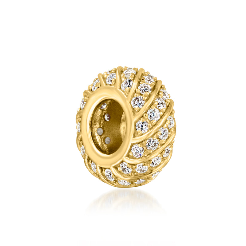 Gold over sterling twisted bead charm with lab-grown diamonds