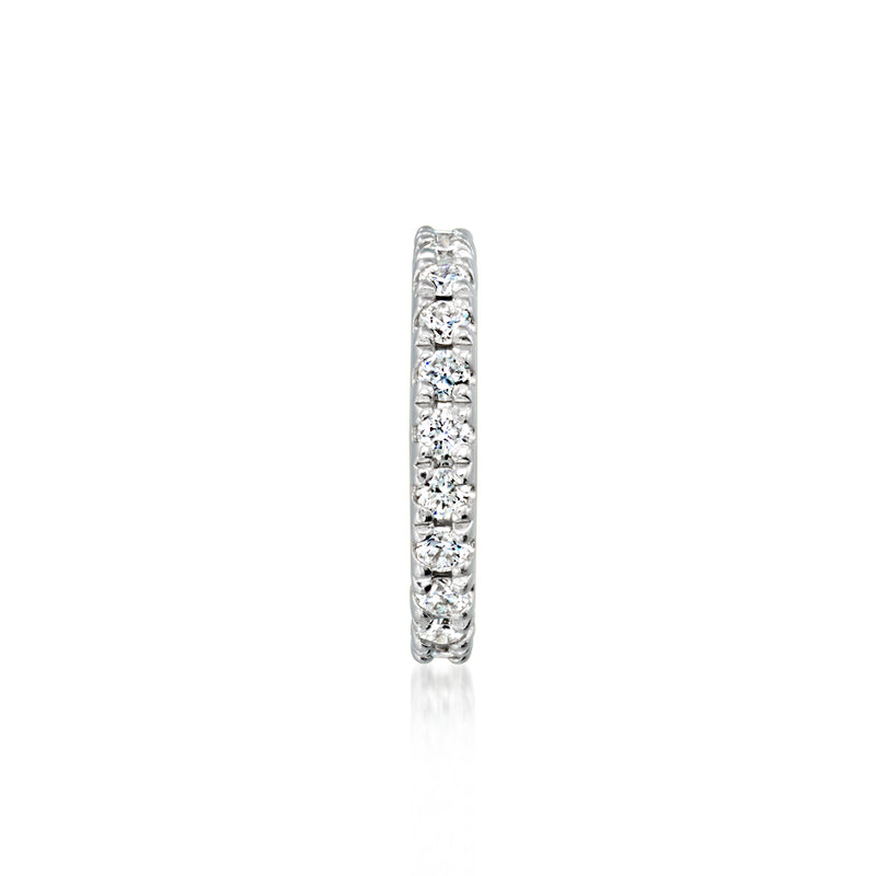 Lab-grown diamond bead charm in silver tone with stacked row stones, side view