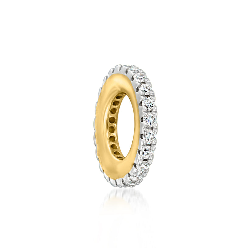 Gold core lab-grown diamond bead charm with silver-toned outer row stones