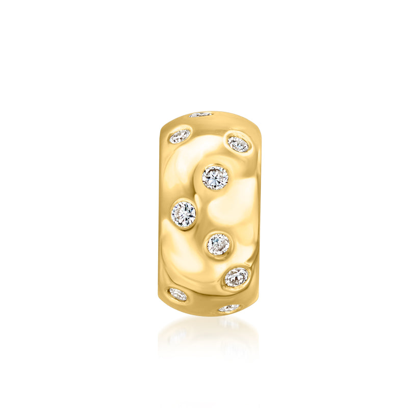 Gold bead charm with scattered round diamonds on a polished rectangular bezel