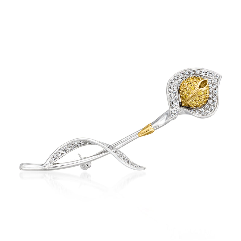 Two-tone gold diamond flower pin with yellow center and white diamond halo