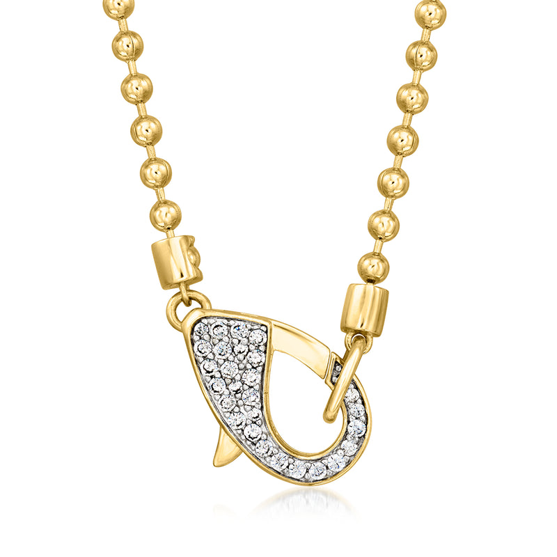 18kt gold bead necklace with diamond lobster clasp charm, teardrop sparkle
