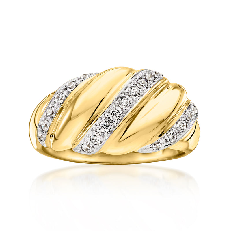 18kt gold over sterling diamond ring with layered sculpted ridges and pave-set stones