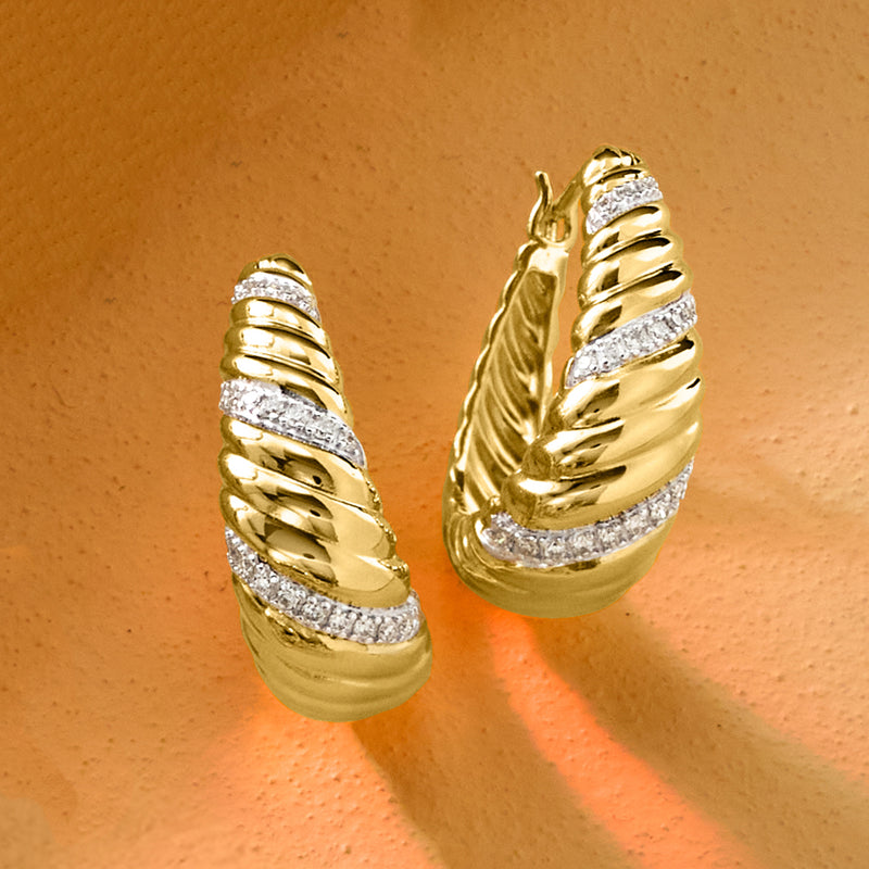 Shrimp hoop earrings in gold-tone metal with pavé lab-grown diamond accents