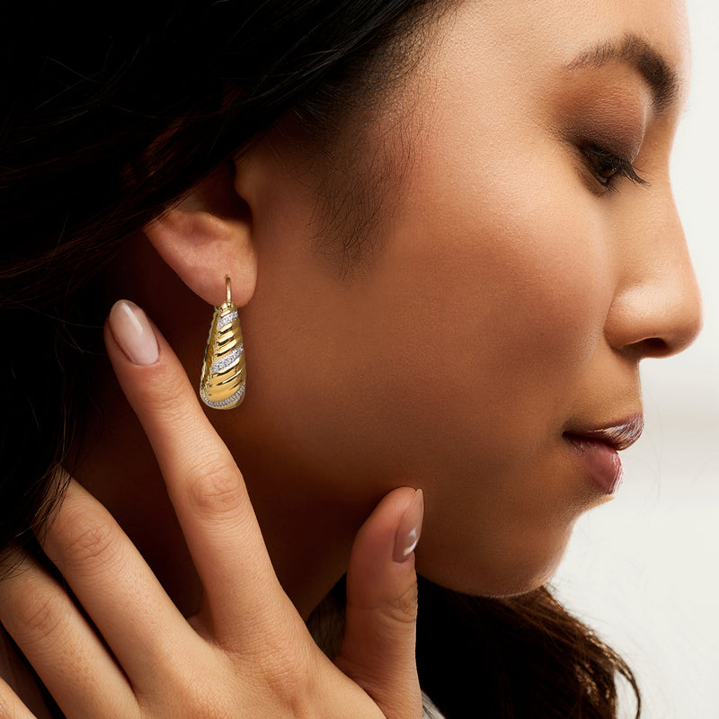 Gold over sterling shrimp hoop earring with lab-grown diamonds