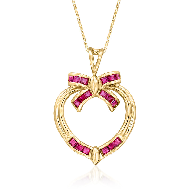 Vintage ruby heart pendant necklace, 14kt yellow gold heart with pink gemstones