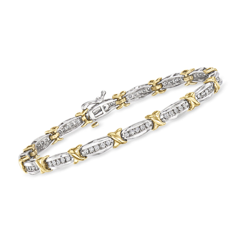 Two-tone 10kt gold diamond bracelet with linked oval settings and pave details