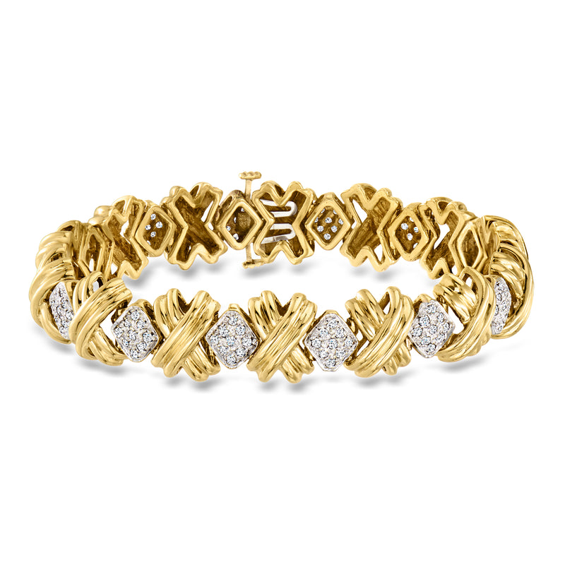 Yellow gold XO diamond bracelet with round diamond accents