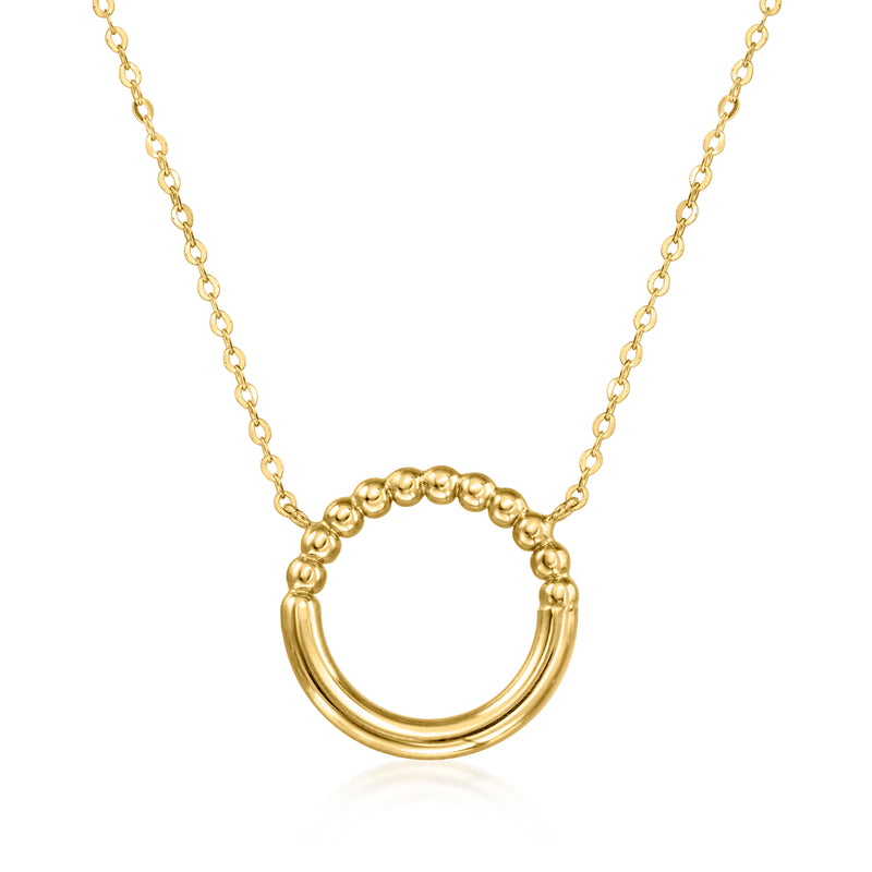 14kt yellow gold half-beaded circle necklace with double-link chain