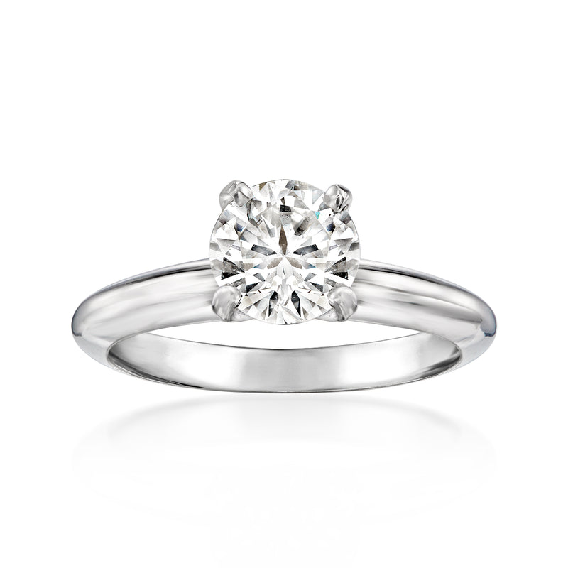 14kt white gold solitaire diamond ring with round center stone and prong setting