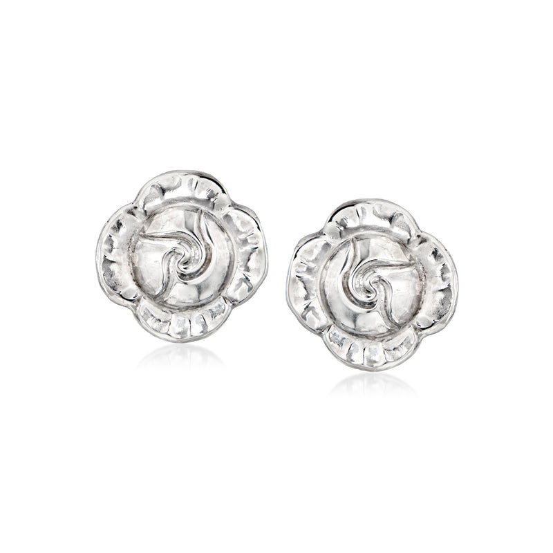 Vintage sterling silver flower stud (post) earrings with engraved swirl center