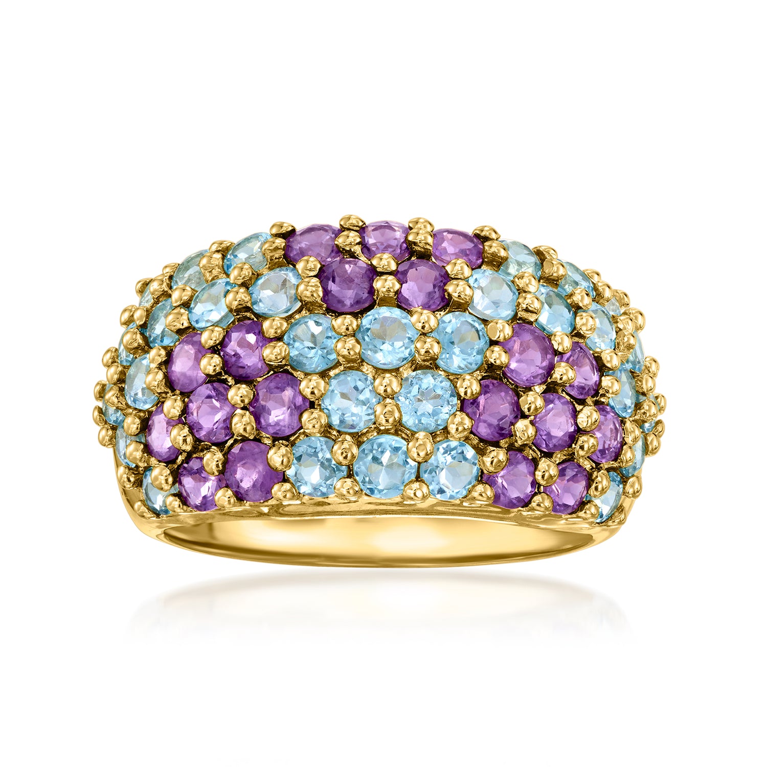 C. 1990 Vintage 1.50 ct. t.w. Sky Blue Topaz and 1.15 ct. t.w. Amethyst Flower Ring in 14kt Yellow Gold