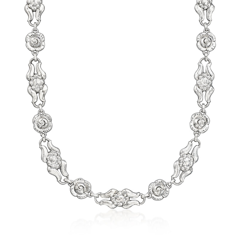 Georg Jensen sterling silver flower necklace with engraved round links