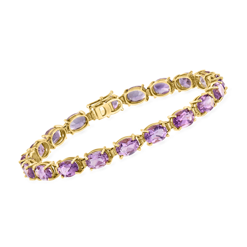 Vintage 14kt yellow gold amethyst bracelet with oval and round purple gemstones